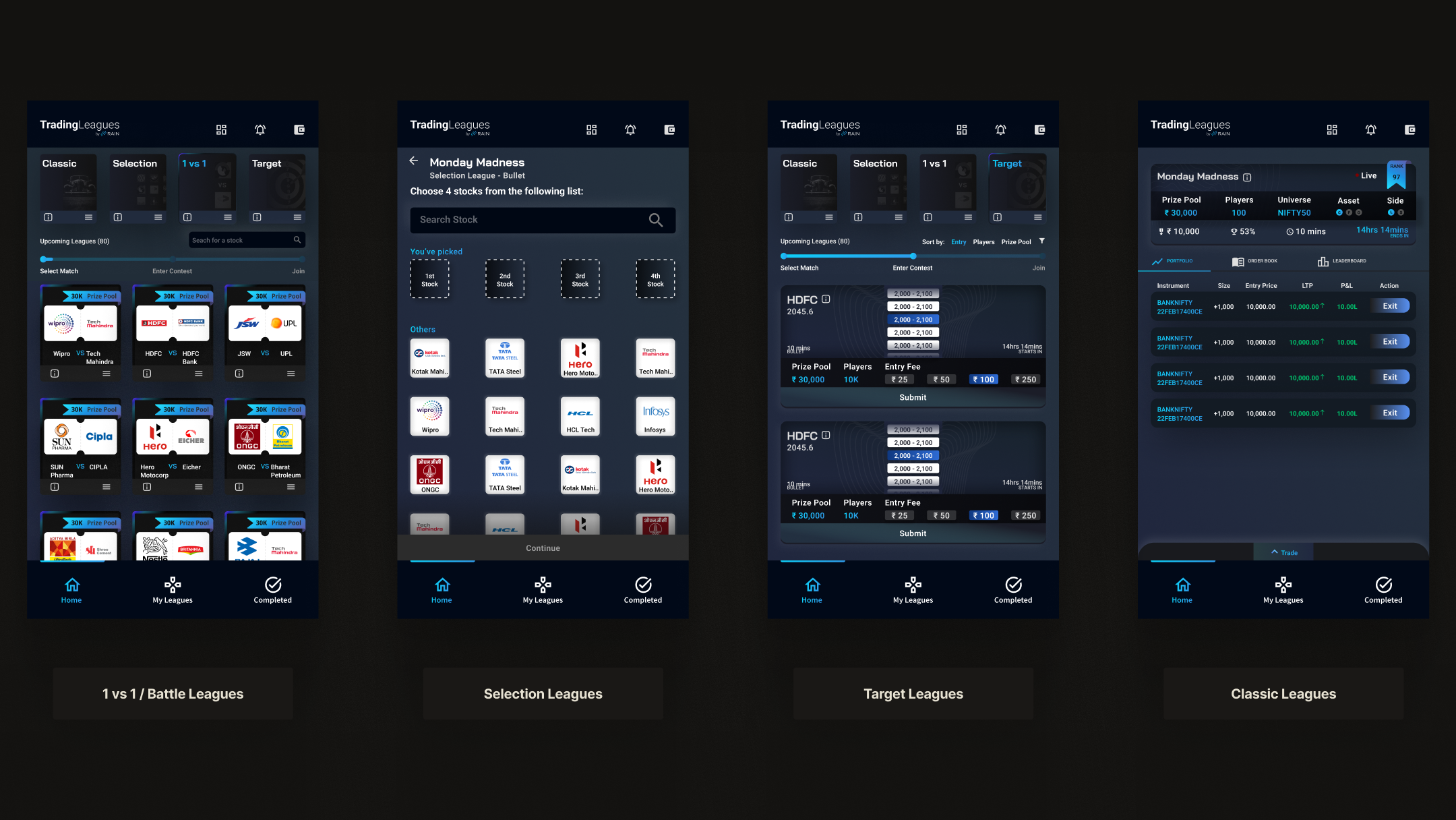 TradingLeagues — league format screens