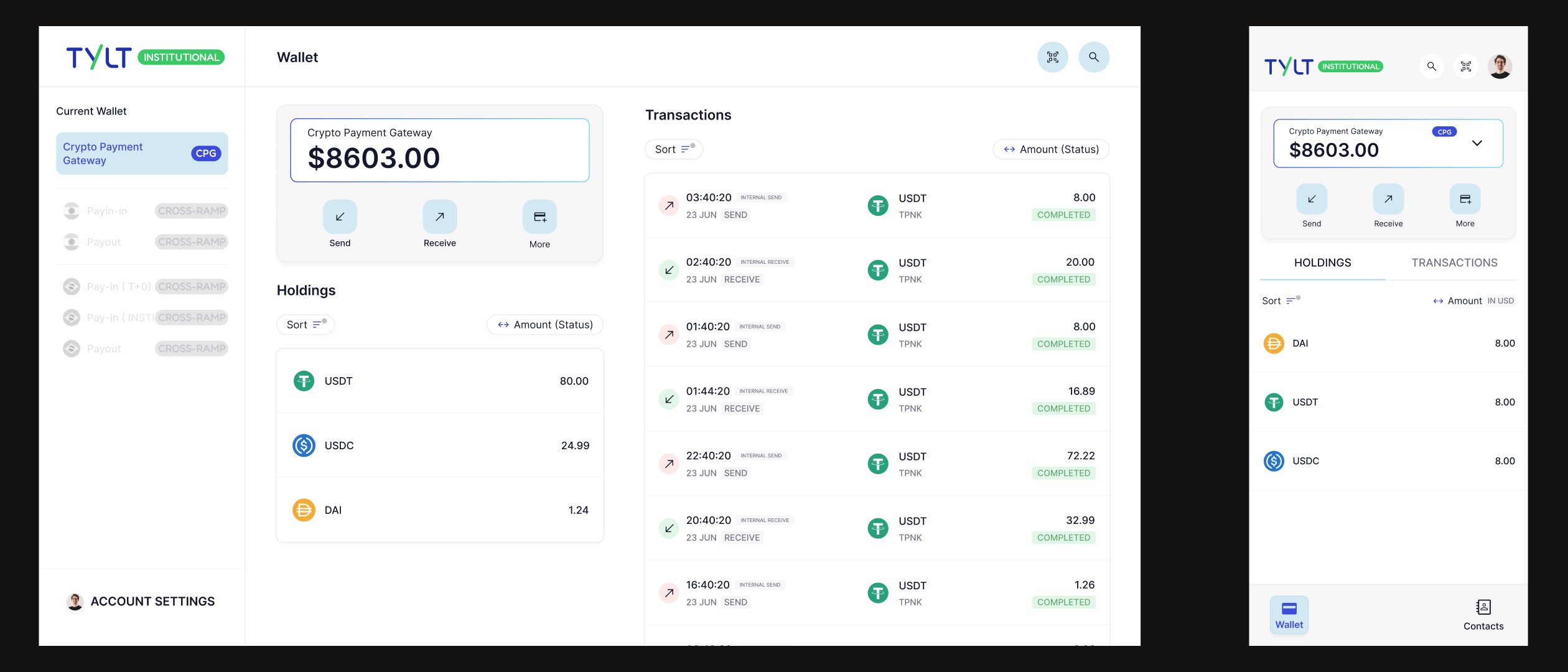 Tylt — desktop and mobile responsive views
