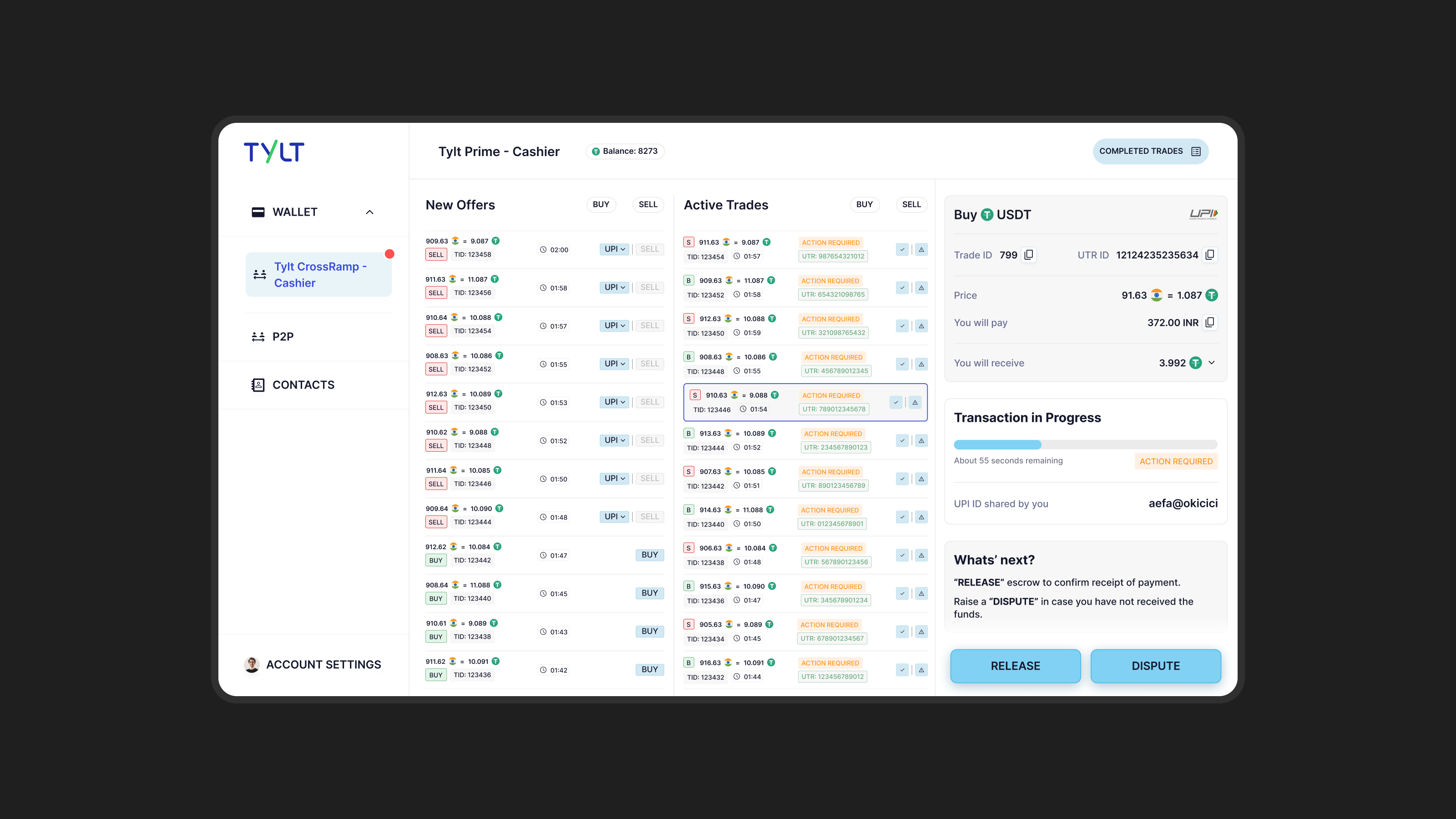 Cashier desktop dashboard
